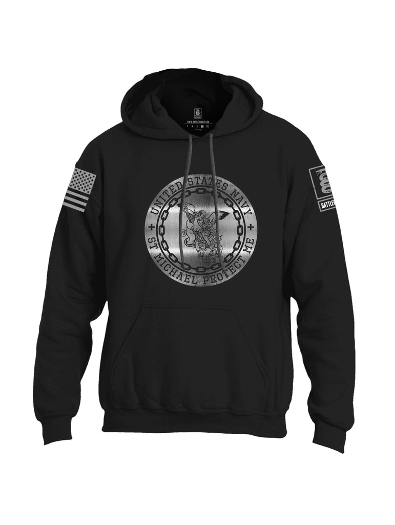Battleraddle USN St Michael Protect Me Grey Sleeve Print Mens Blended Hoodie With Pockets