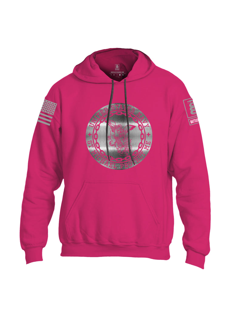 Battleraddle USN St Michael Protect Me Grey Sleeve Print Mens Blended Hoodie With Pockets