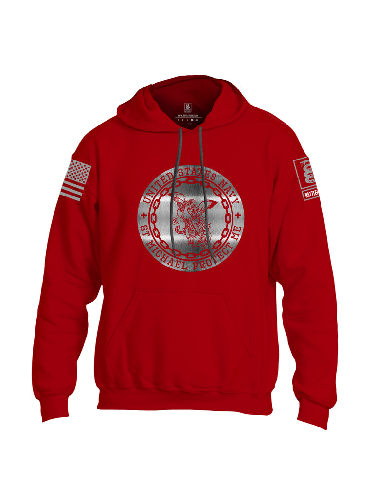 Battleraddle USN St Michael Protect Me Grey Sleeve Print Mens Blended Hoodie With Pockets