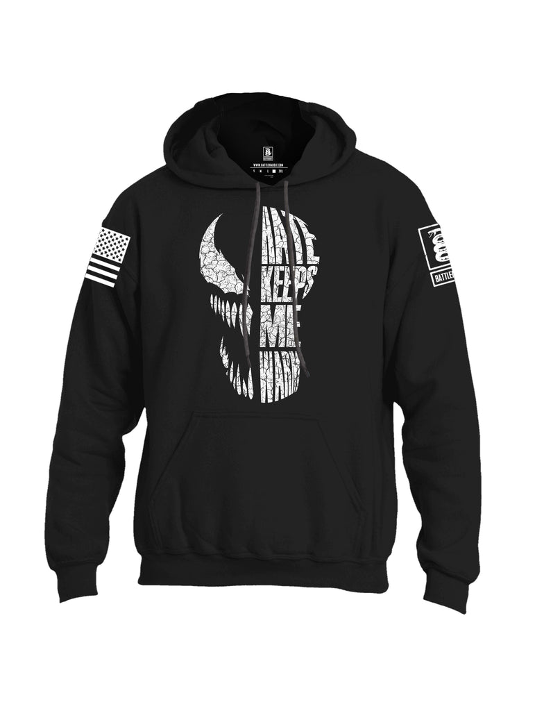 Battleraddle Hate Keeps Me Warm White Sleeve Print Mens Blended Hoodie With Pockets