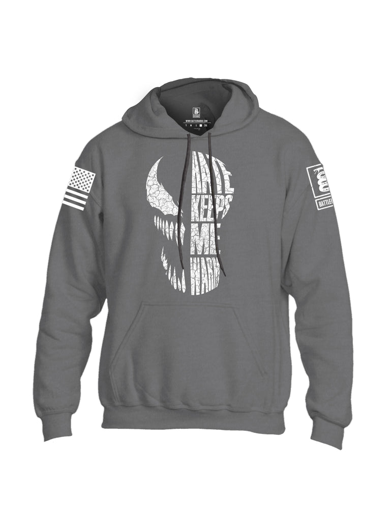 Battleraddle Hate Keeps Me Warm White Sleeve Print Mens Blended Hoodie With Pockets