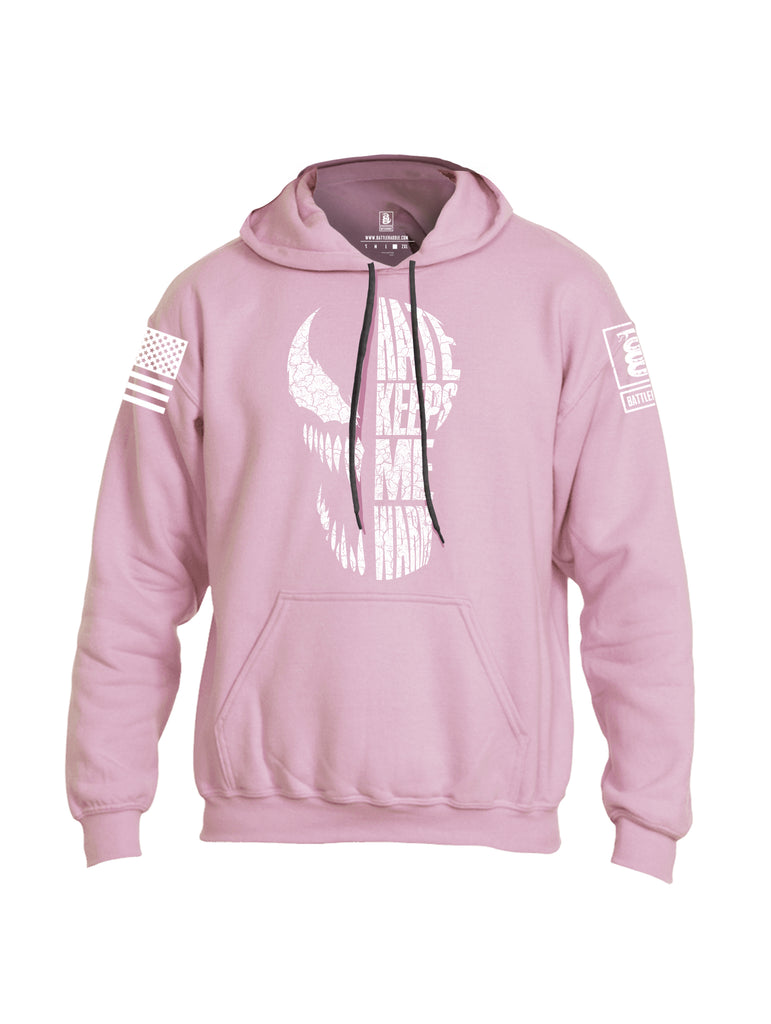 Battleraddle Hate Keeps Me Warm White Sleeve Print Mens Blended Hoodie With Pockets