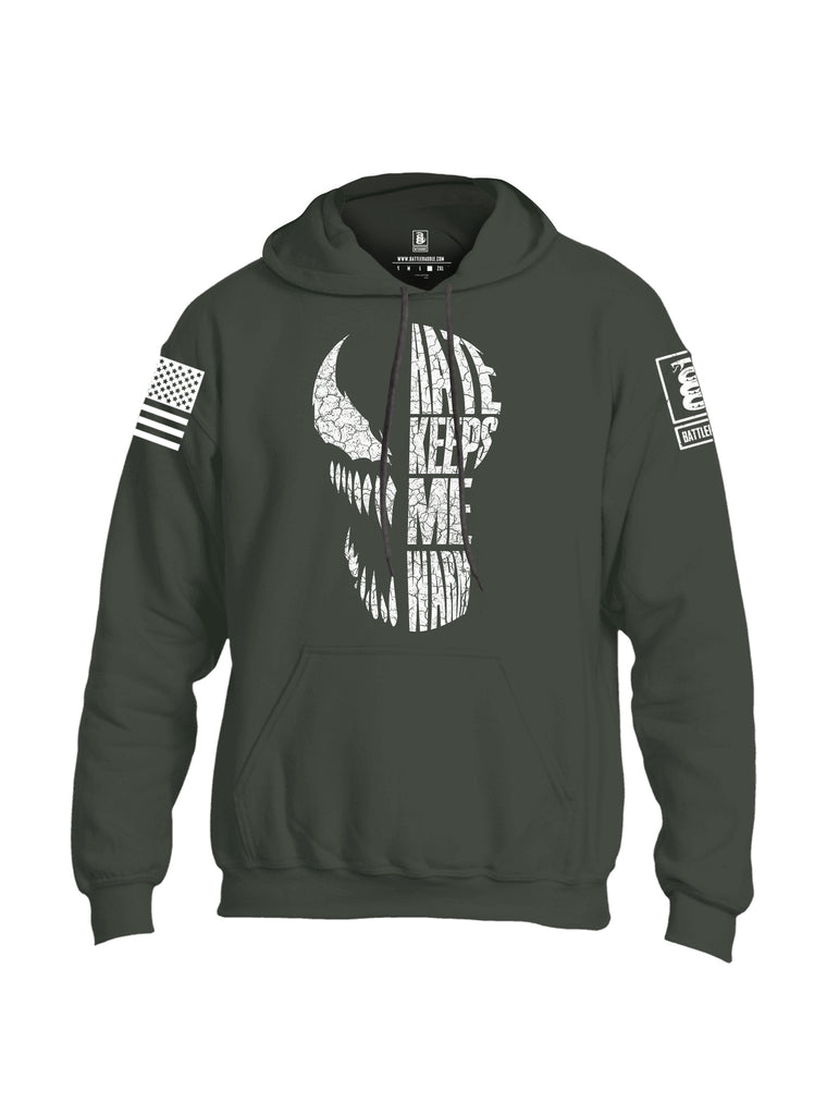 Battleraddle Hate Keeps Me Warm White Sleeve Print Mens Blended Hoodie With Pockets
