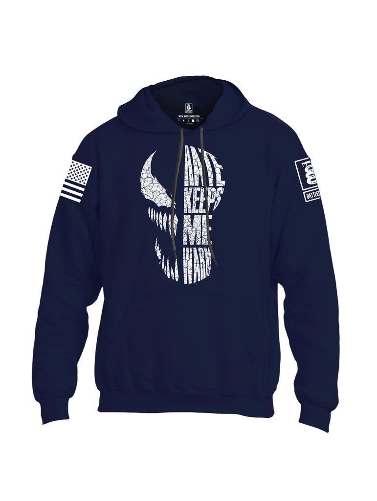 Battleraddle Hate Keeps Me Warm White Sleeve Print Mens Blended Hoodie With Pockets