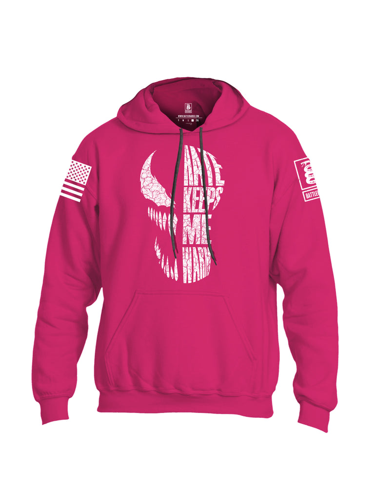 Battleraddle Hate Keeps Me Warm White Sleeve Print Mens Blended Hoodie With Pockets