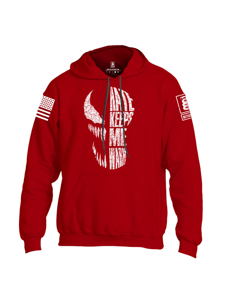 Battleraddle Hate Keeps Me Warm White Sleeve Print Mens Blended Hoodie With Pockets