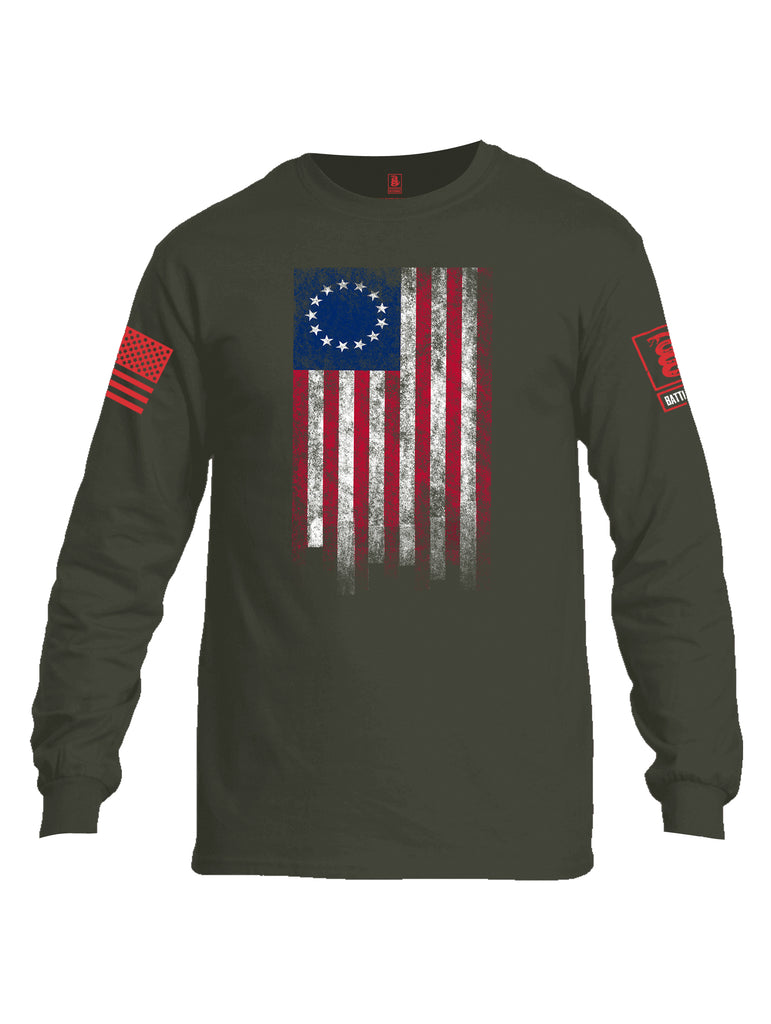 Battleraddle Thirteen Colonies Flag Red Sleeve Print Mens Cotton Long Sleeve Crew Neck T Shirt