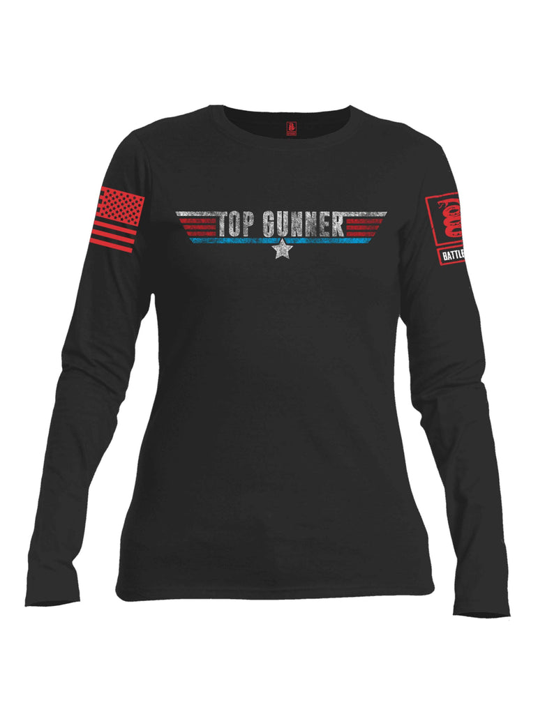 Battleraddle Top Gunner Red Sleeve Print Womens Cotton Long Sleeve Crew Neck T Shirt