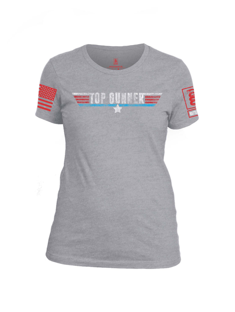 Battleraddle Top Gunner Red Sleeve Print Womens Cotton Crew Neck T Shirt