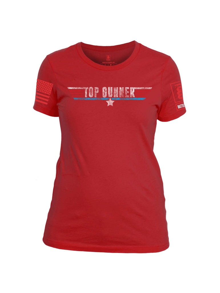 Battleraddle Top Gunner Red Sleeve Print Womens 100% Battlefit Polyester Crew Neck T Shirt