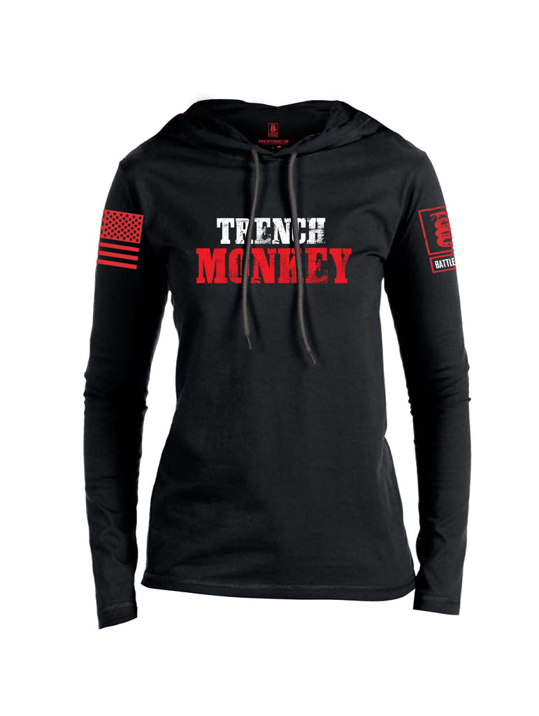 Battleraddle Trench Monkey Red Sleeve Print Womens Thin Cotton Lightweight Hoodie