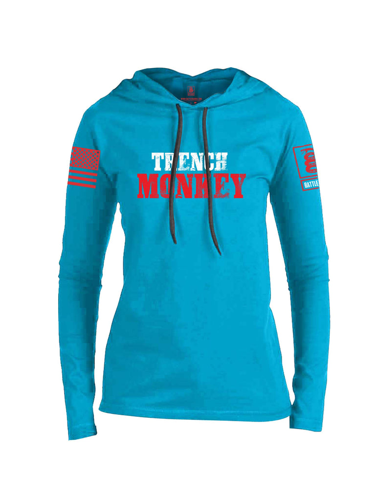 Battleraddle Trench Monkey Red Sleeve Print Womens Thin Cotton Lightweight Hoodie