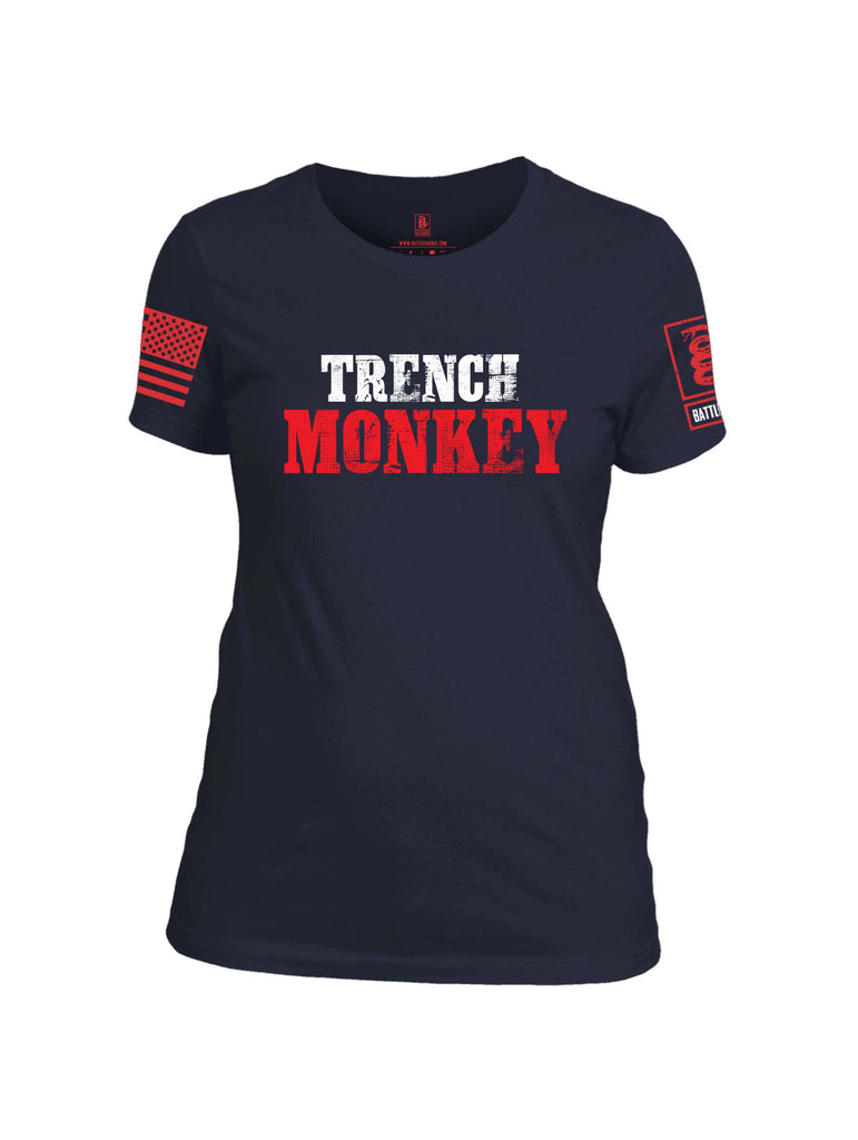 Battleraddle Trench Monkey Red Sleeve Print Womens Cotton Crew Neck T Shirt