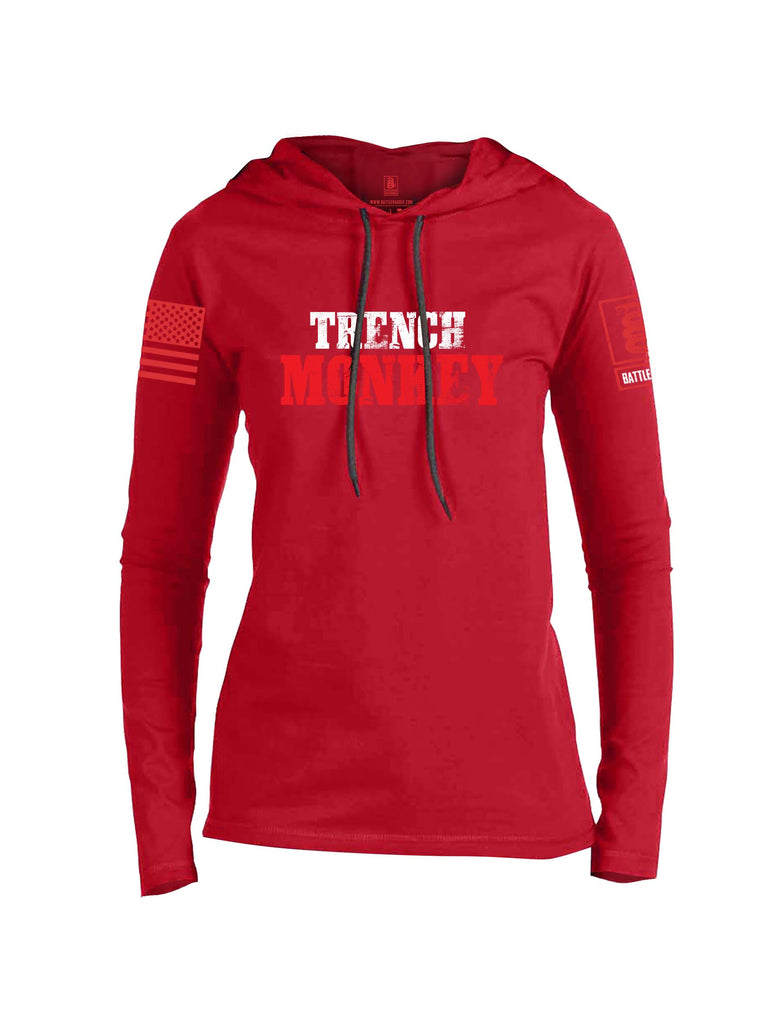 Battleraddle Trench Monkey Red Sleeve Print Womens Thin Cotton Lightweight Hoodie