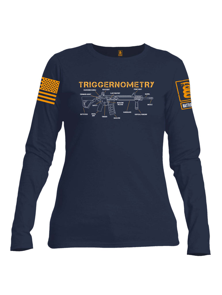 Battleraddle Triggernometry Orange Sleeve Print Womens Cotton Long Sleeve Crew Neck T Shirt
