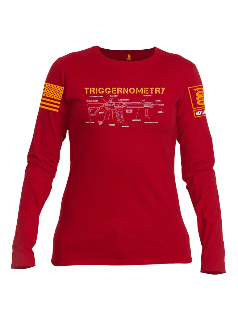 Battleraddle Triggernometry Orange Sleeve Print Womens Cotton Long Sleeve Crew Neck T Shirt