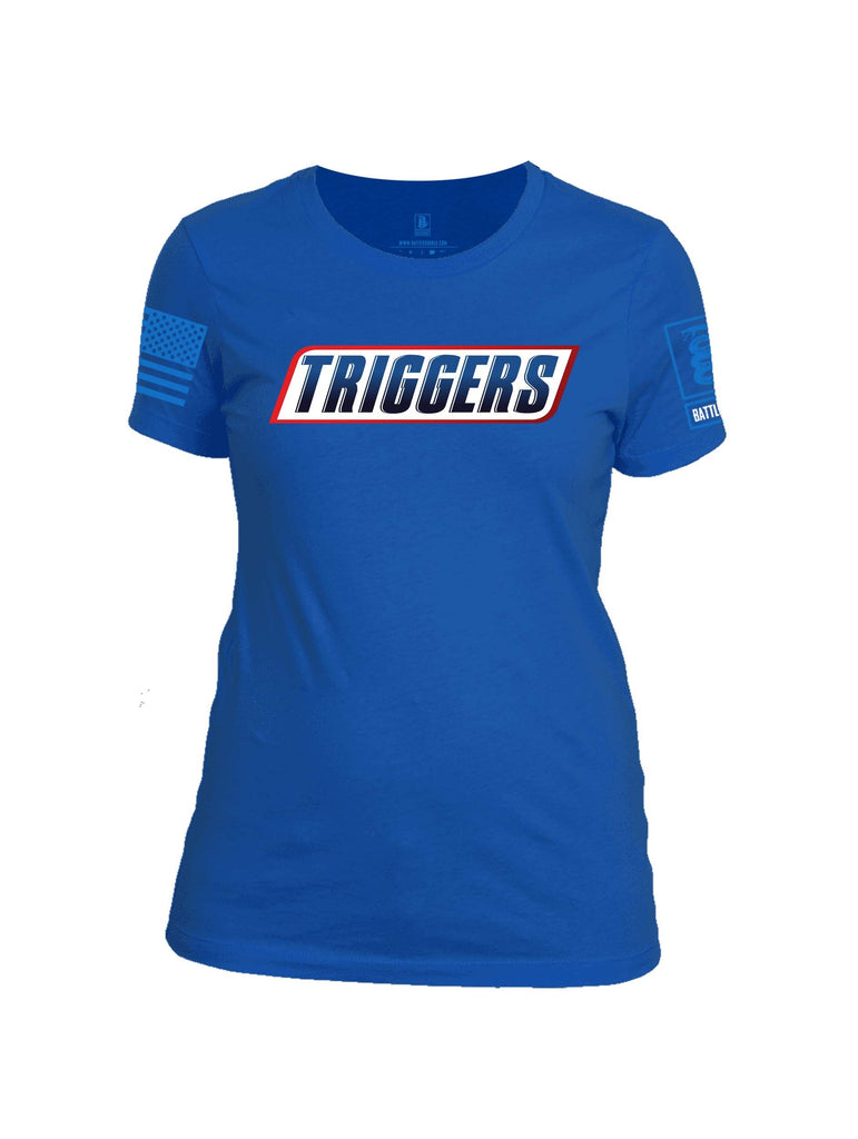 Battleraddle Triggers Blue Sleeve Print Womens Cotton Crew Neck T Shirt