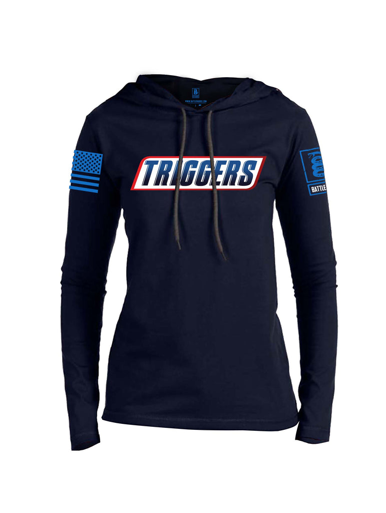 Battleraddle Triggers Blue Sleeve Print Womens Thin Cotton Lightweight Hoodie