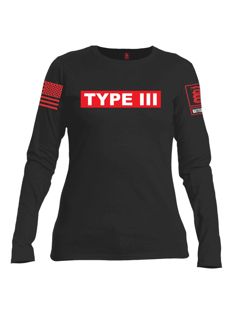 Battleraddle Type III Engine Type Firefighter Red Sleeve Print Womens Cotton Long Sleeve Crew Neck T Shirt