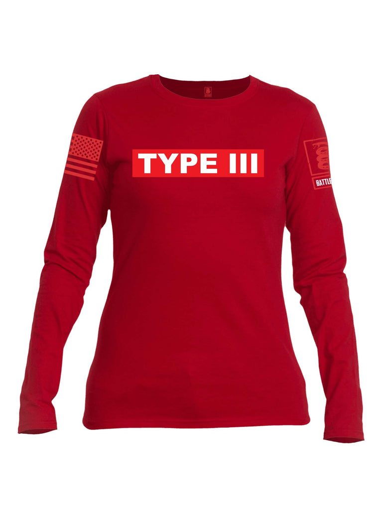 Battleraddle Type III Engine Type Firefighter Red Sleeve Print Womens Cotton Long Sleeve Crew Neck T Shirt