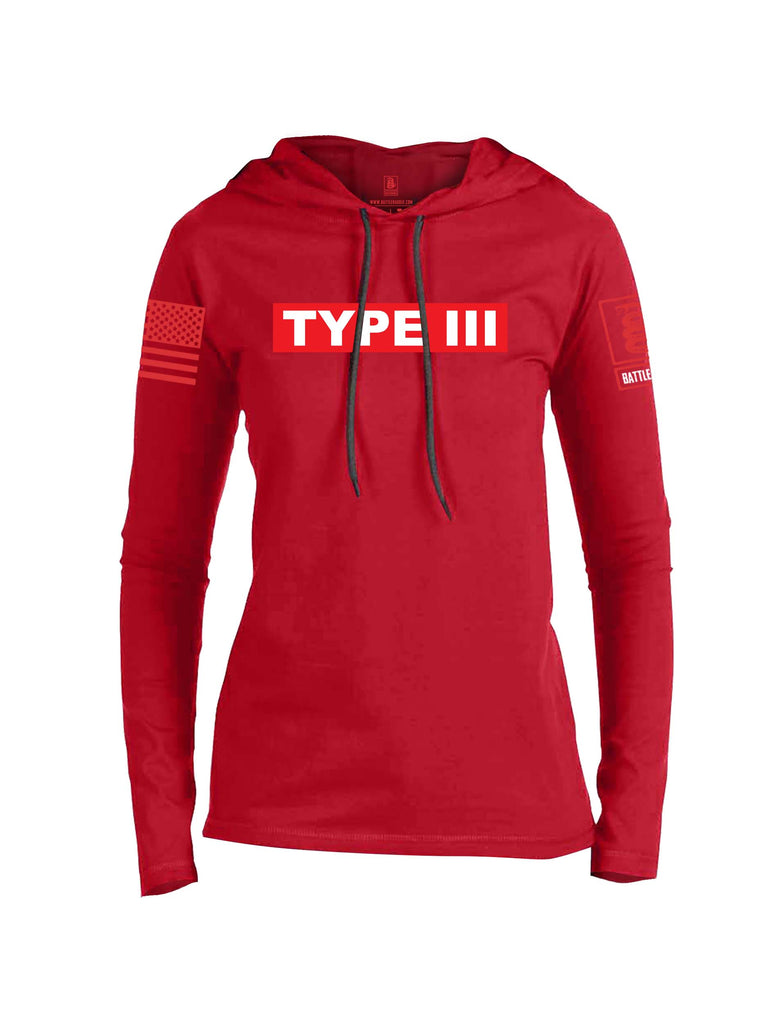Battleraddle Type III Engine Type Firefighter Red Sleeve Print Womens Thin Cotton Lightweight Hoodie