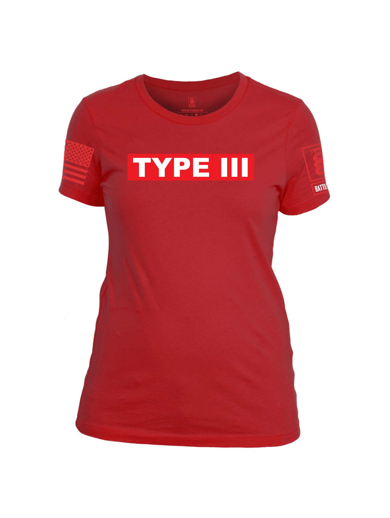 Battleraddle Type III Engine Type Firefighter Red Sleeve Print Womens 100% Battlefit Polyester Crew Neck T Shirt