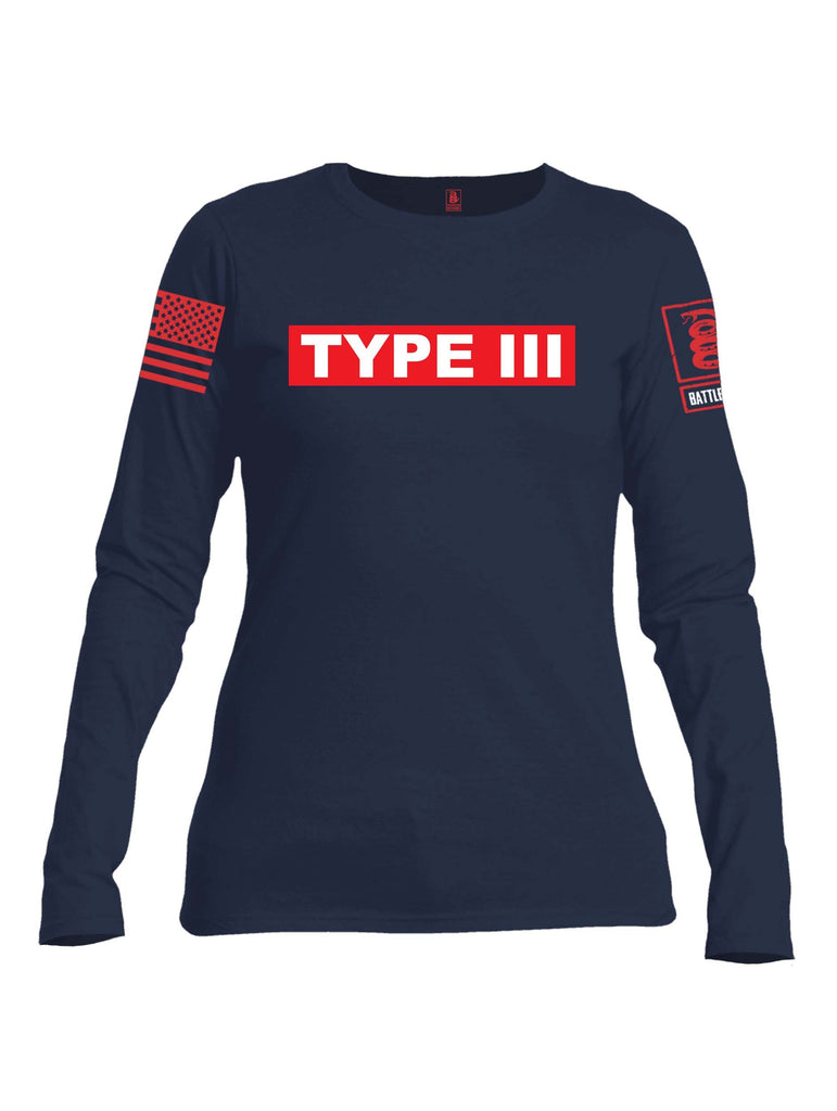 Battleraddle Type III Engine Type Firefighter Red Sleeve Print Womens Cotton Long Sleeve Crew Neck T Shirt
