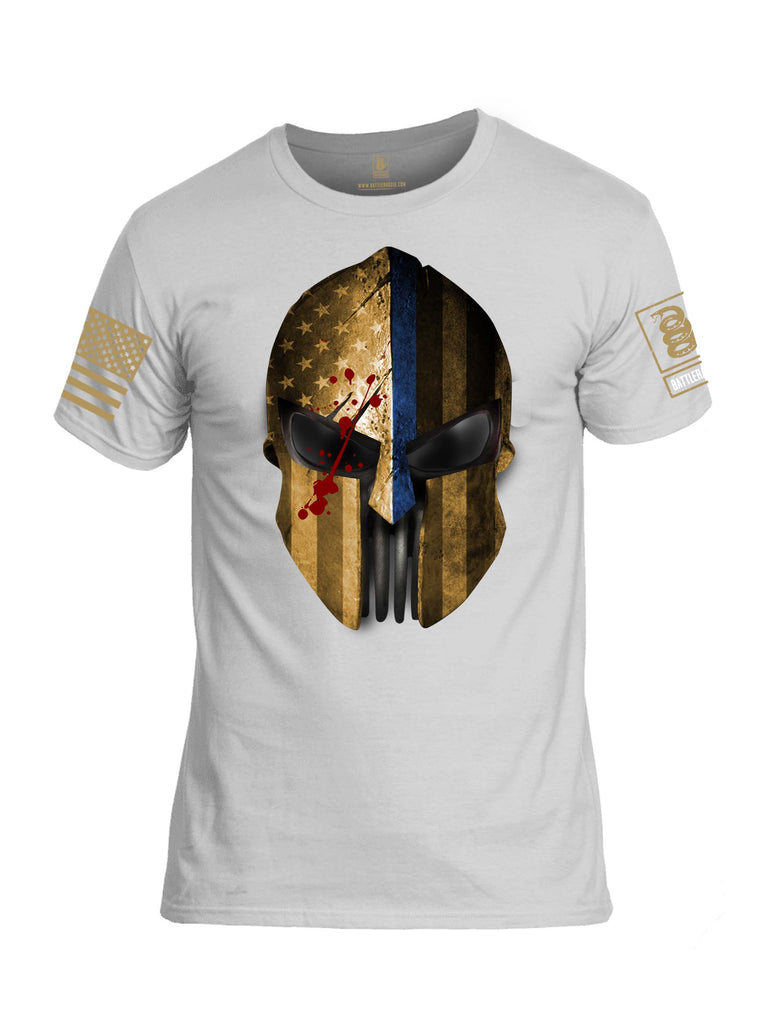 Battleraddle USA Flag Spartan Expounder Helmet Brass Sleeve Print Mens Cotton Crew Neck T Shirt