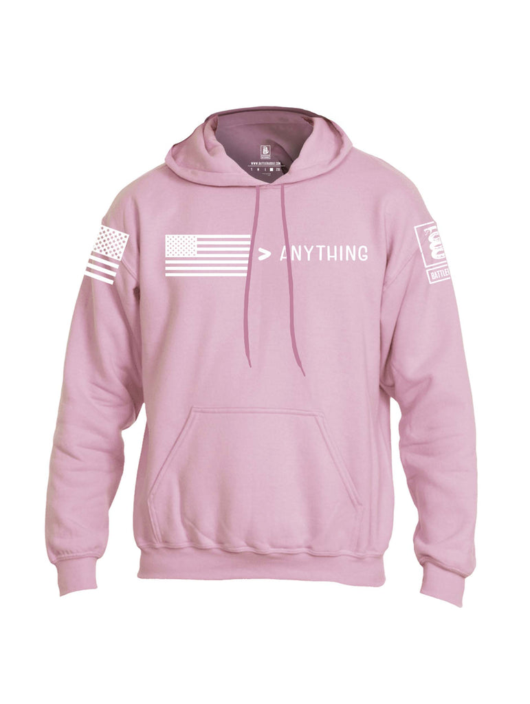 Battleraddle USA Greater Than Anything At All White Sleeve Print Mens Blended Hoodie With Pockets