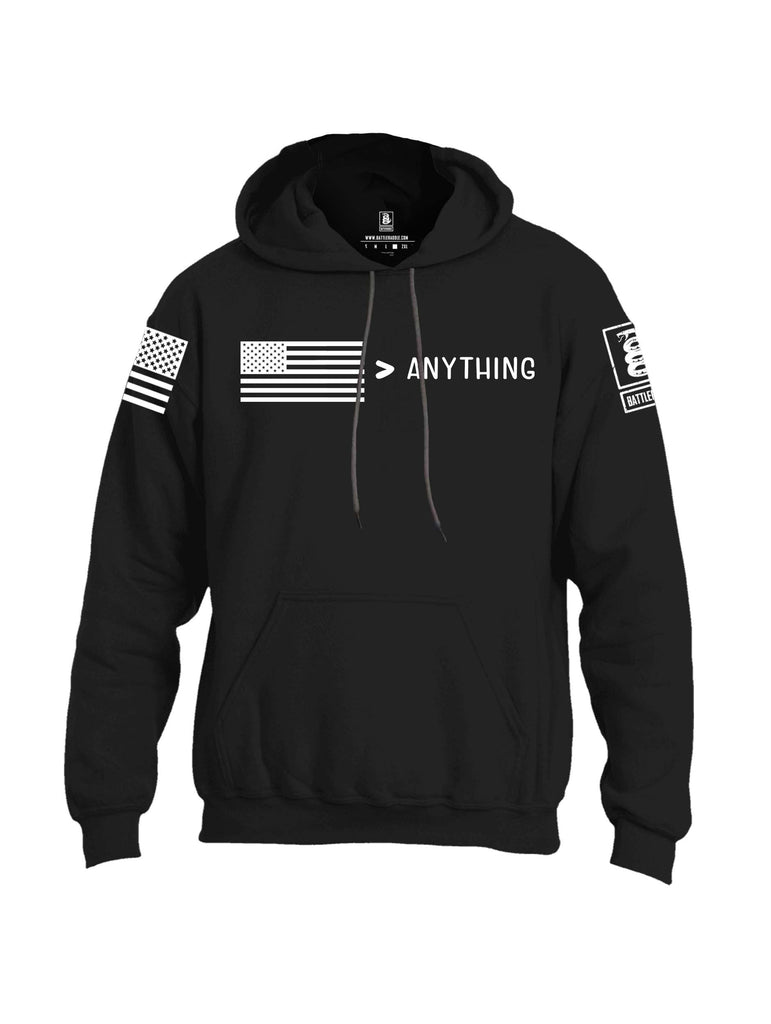 Battleraddle USA Greater Than Anything At All White Sleeve Print Mens Blended Hoodie With Pockets