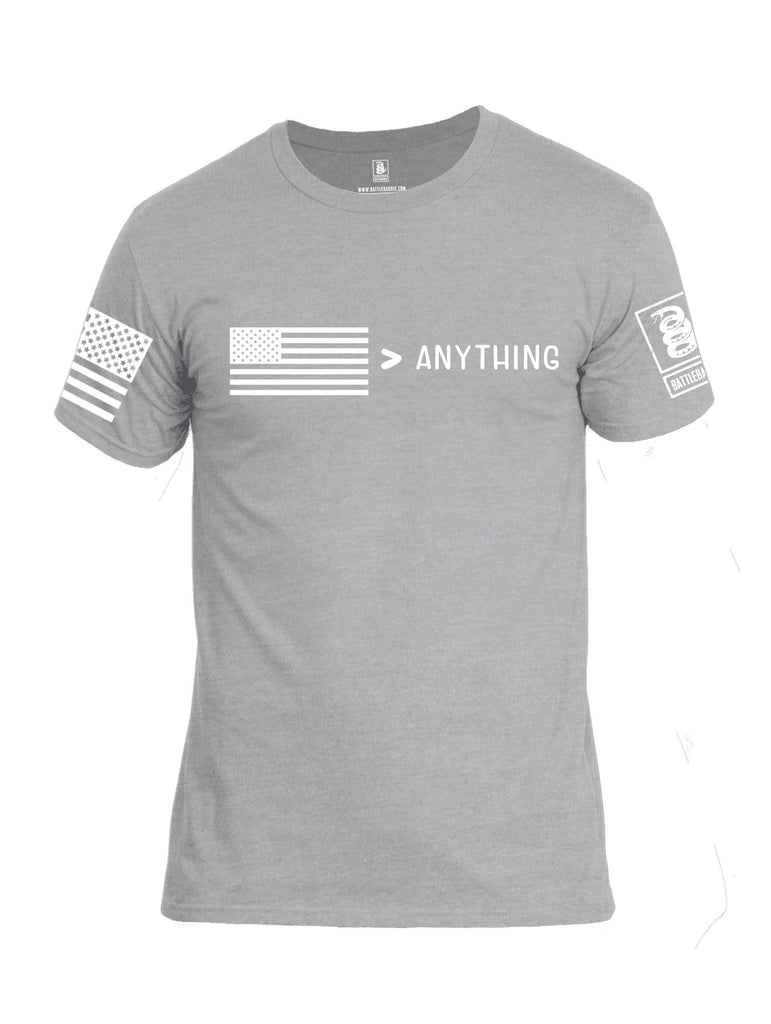 Battleraddle USA Greater Than Anything At All White Sleeve Print Mens Cotton Crew Neck T Shirt