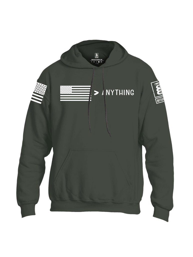 Battleraddle USA Greater Than Anything At All White Sleeve Print Mens Blended Hoodie With Pockets