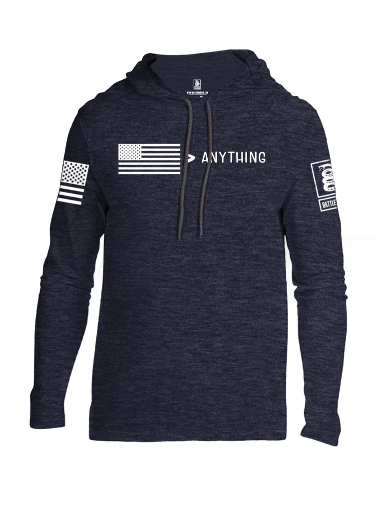 Battleraddle USA Greater Than Anything At All White Sleeve Print Mens Thin Cotton Lightweight Hoodie