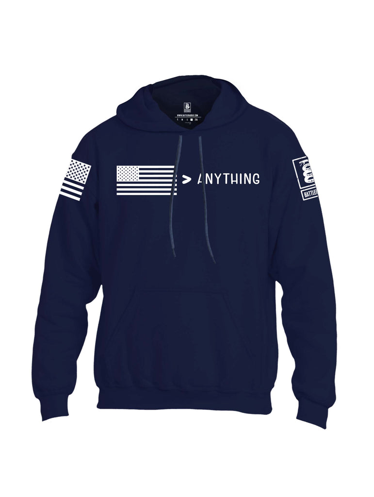 Battleraddle USA Greater Than Anything At All White Sleeve Print Mens Blended Hoodie With Pockets