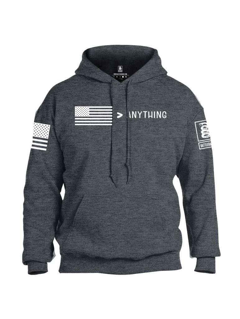 Battleraddle USA Greater Than Anything At All White Sleeve Print Mens Blended Hoodie With Pockets
