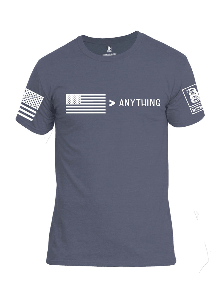 Battleraddle USA Greater Than Anything At All White Sleeve Print Mens Cotton Crew Neck T Shirt