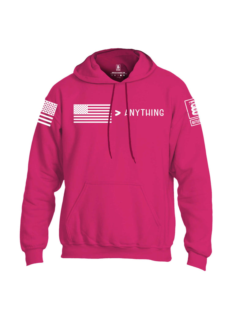 Battleraddle USA Greater Than Anything At All White Sleeve Print Mens Blended Hoodie With Pockets