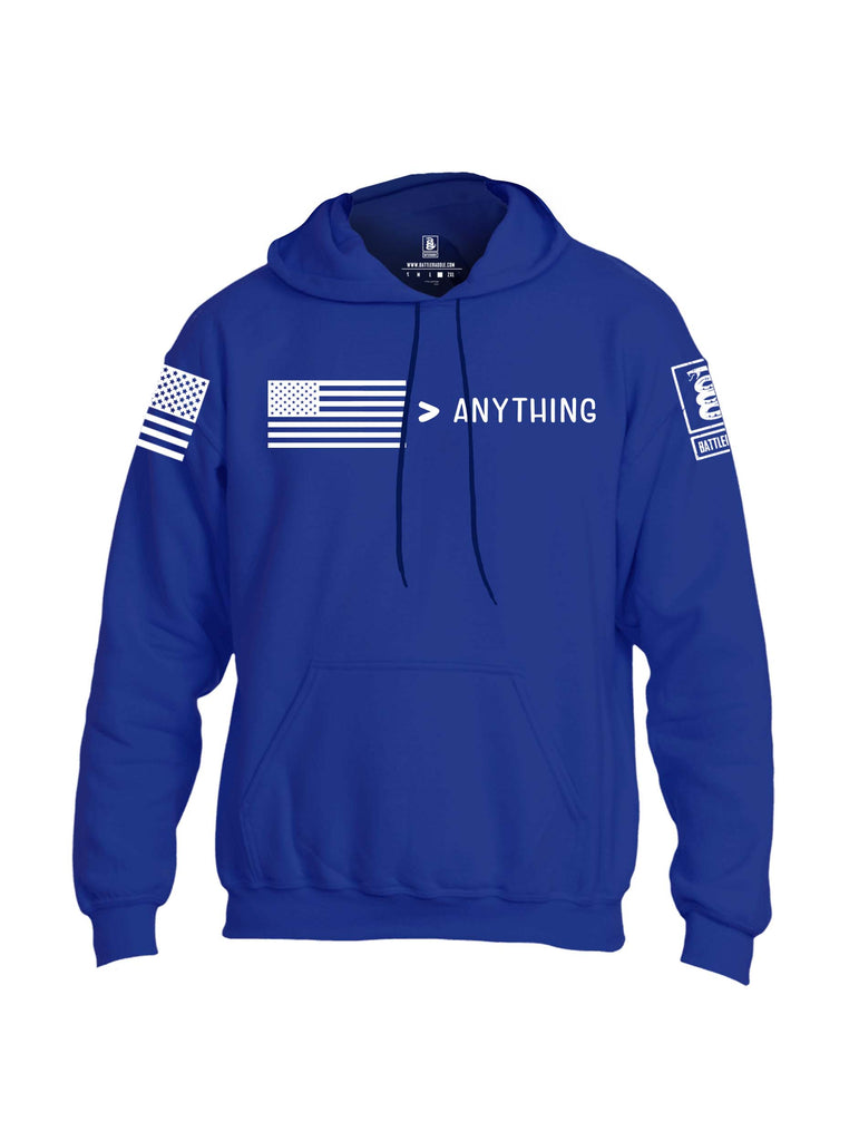 Battleraddle USA Greater Than Anything At All White Sleeve Print Mens Blended Hoodie With Pockets