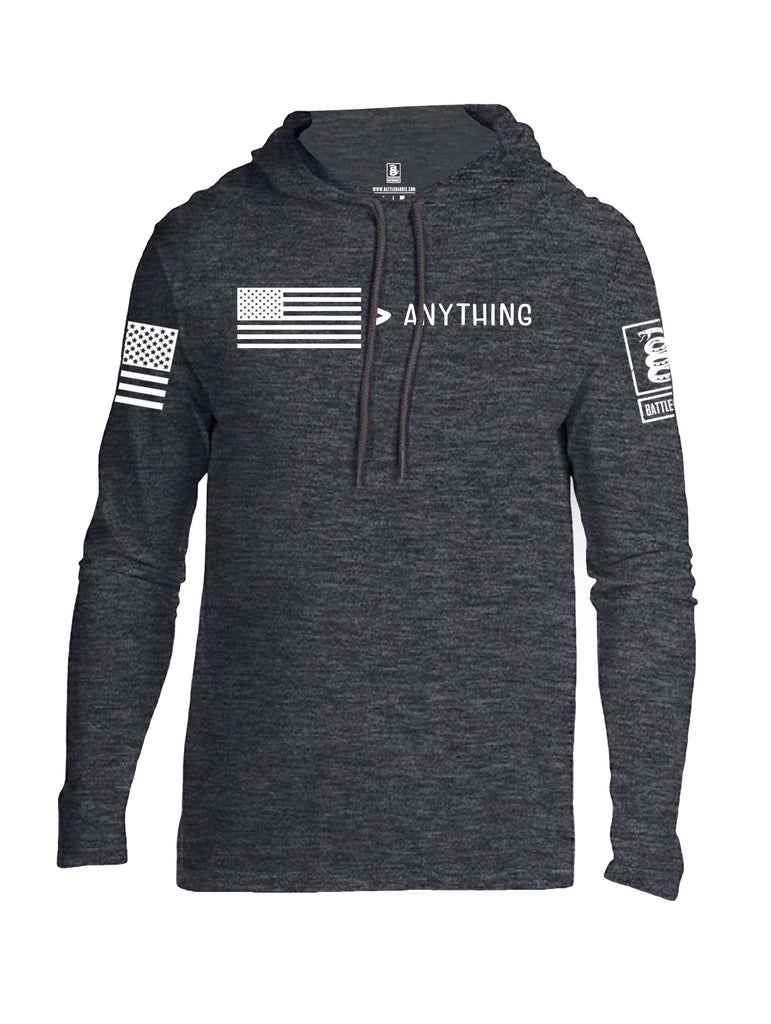Battleraddle USA Greater Than Anything At All White Sleeve Print Mens Thin Cotton Lightweight Hoodie