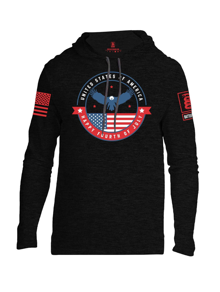 Battleraddle USA Happy Fourth Of July Red Sleeve Print Mens Thin Cotton Lightweight Hoodie shirt|custom|veterans|Apparel-Mens Hoodie-Cotton