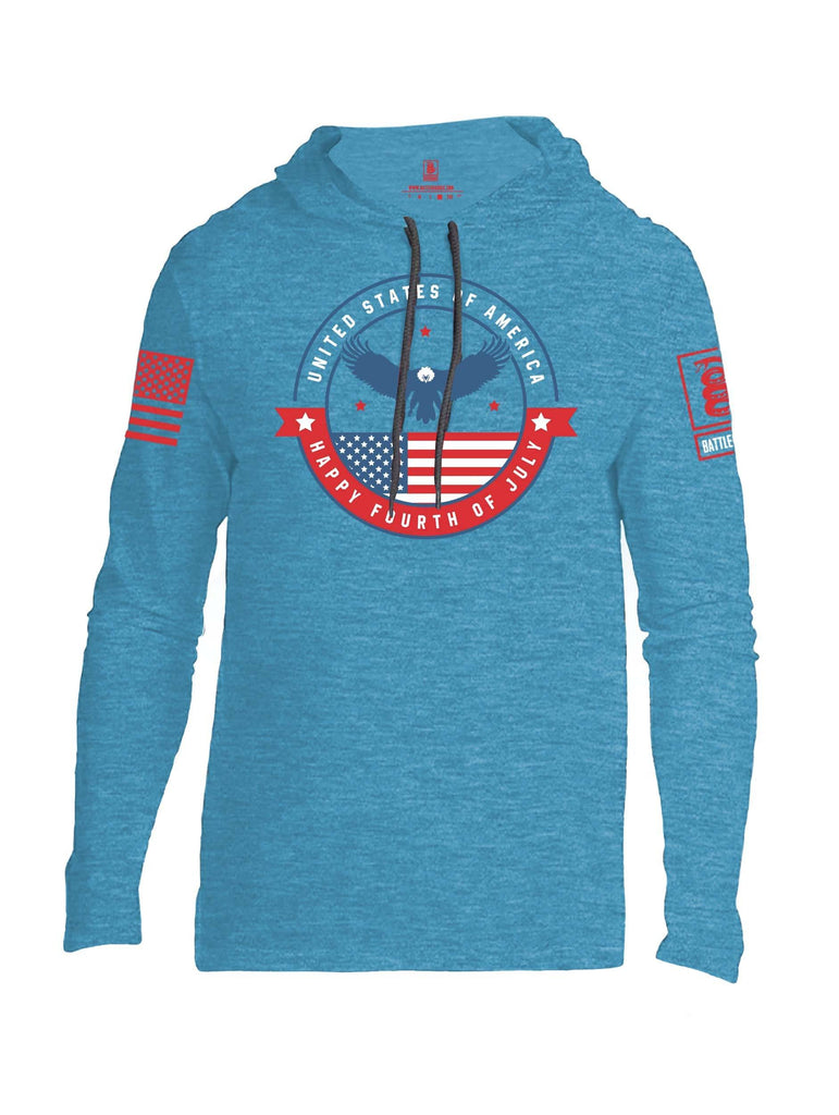 Battleraddle USA Happy Fourth Of July Red Sleeve Print Mens Thin Cotton Lightweight Hoodie shirt|custom|veterans|Apparel-Mens Hoodie-Cotton