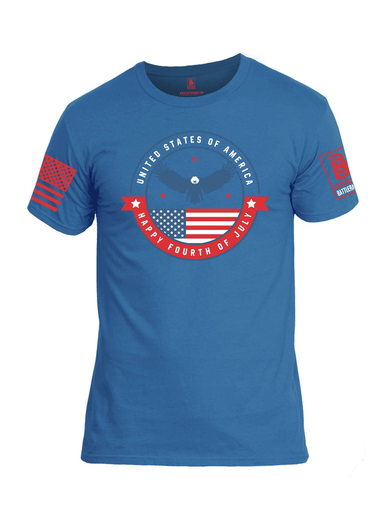 Battleraddle USA Happy Fourth Of July Red Sleeve Print Mens 100% Battlefit Polyester Crew Neck T Shirt shirt|custom|veterans|Apparel-Mens Shirts-DryFit