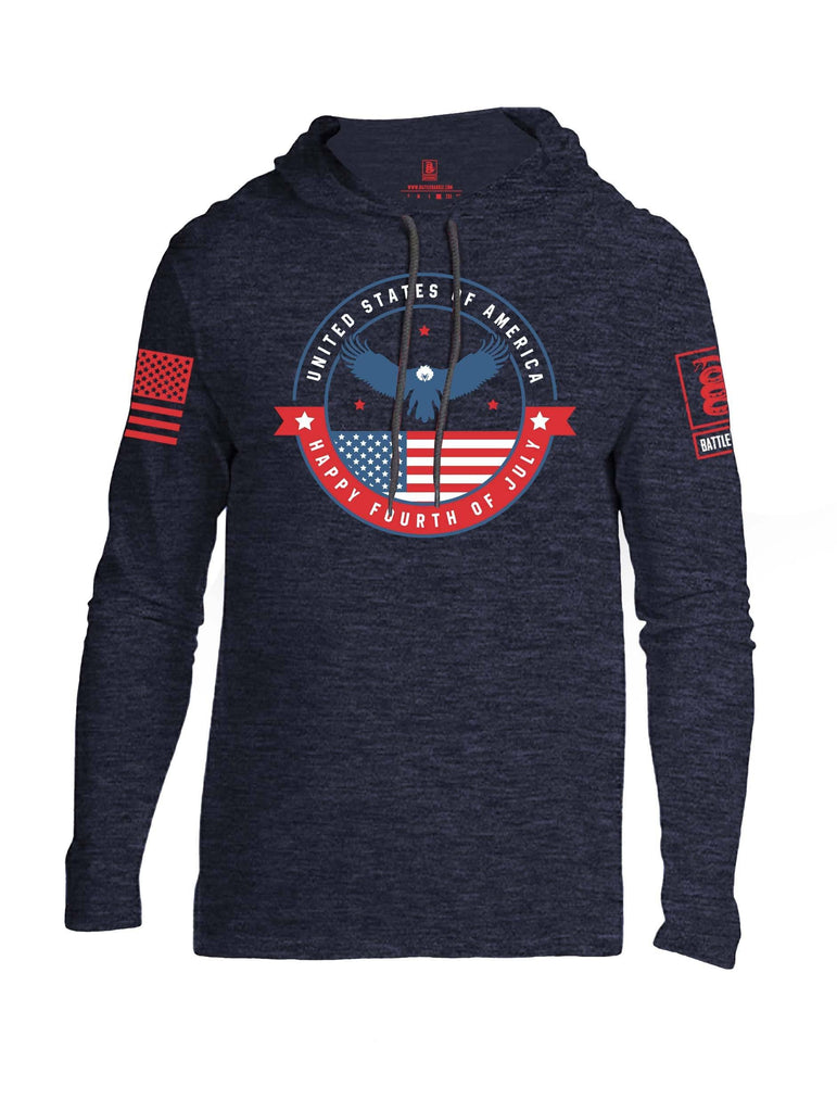 Battleraddle USA Happy Fourth Of July Red Sleeve Print Mens Thin Cotton Lightweight Hoodie shirt|custom|veterans|Apparel-Mens Hoodie-Cotton