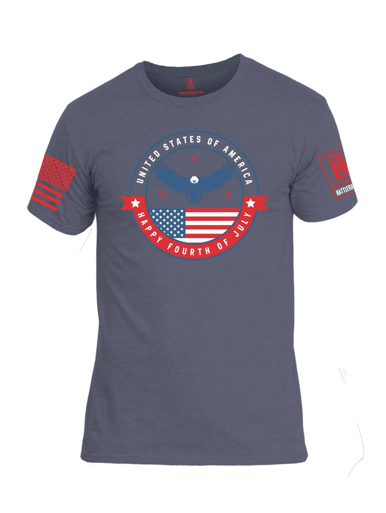 Battleraddle USA Happy Fourth Of July Red Sleeve Print Mens Cotton Crew Neck T Shirt shirt|custom|veterans|Apparel-Mens T Shirt-cotton