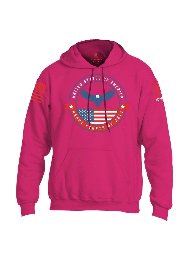 Battleraddle USA Happy Fourth Of July Red Sleeve Print Mens Blended Hoodie With Pockets shirt|custom|veterans|Apparel-Mens Hoodies-Cotton/Dryfit Blend