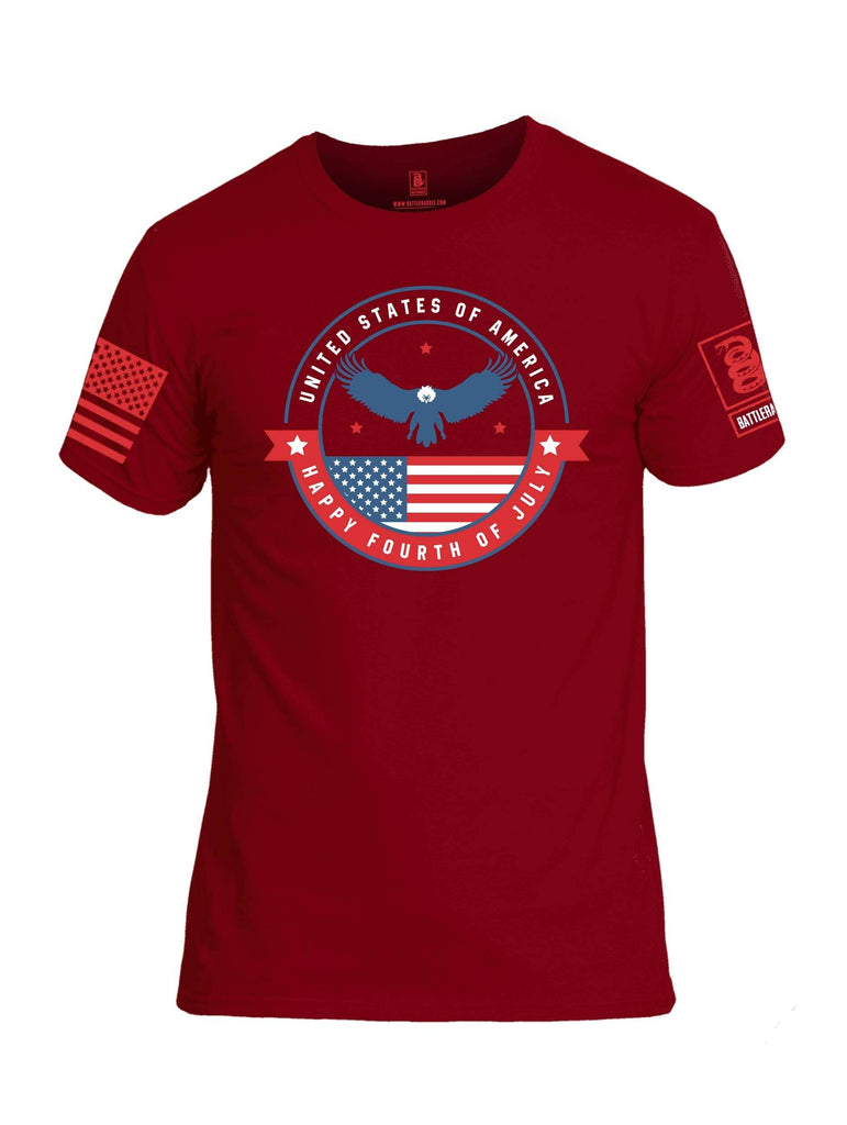 Battleraddle USA Happy Fourth Of July Red Sleeve Print Mens Cotton Crew Neck T Shirt shirt|custom|veterans|Apparel-Mens T Shirt-cotton