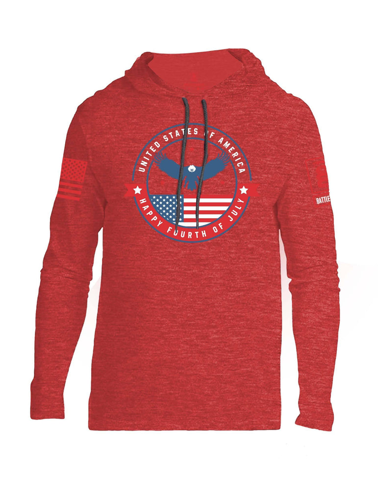 Battleraddle USA Happy Fourth Of July Red Sleeve Print Mens Thin Cotton Lightweight Hoodie shirt|custom|veterans|Apparel-Mens Hoodie-Cotton