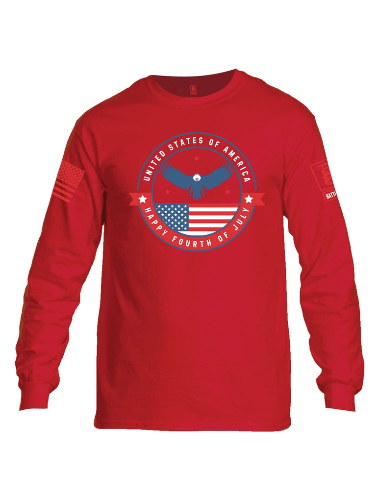 Battleraddle USA Happy Fourth Of July Red Sleeve Print Mens Cotton Long Sleeve Crew Neck T Shirt shirt|custom|veterans|Men-Long Sleeves Crewneck Shirt