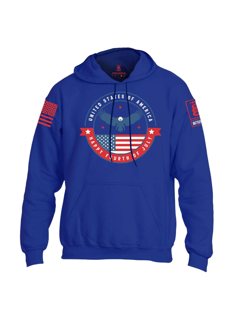 Battleraddle USA Happy Fourth Of July Red Sleeve Print Mens Blended Hoodie With Pockets shirt|custom|veterans|Apparel-Mens Hoodies-Cotton/Dryfit Blend