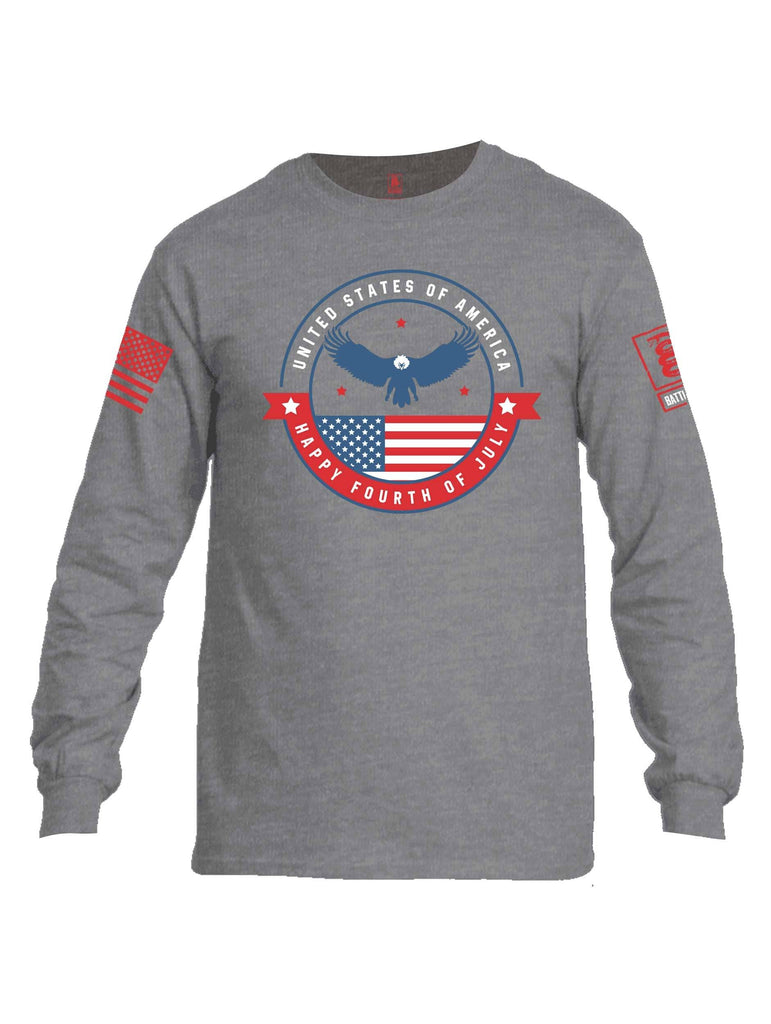 Battleraddle USA Happy Fourth Of July Red Sleeve Print Mens Cotton Long Sleeve Crew Neck T Shirt shirt|custom|veterans|Men-Long Sleeves Crewneck Shirt